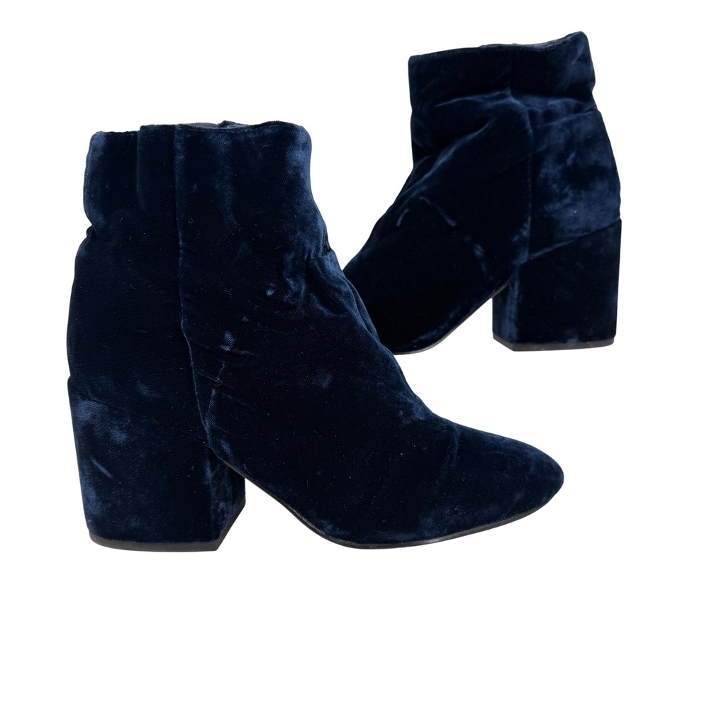 Sam Edelman Taye Ankle Boots Size 8 Blue Velvet Block Heel Side Zip Bootie FLAW